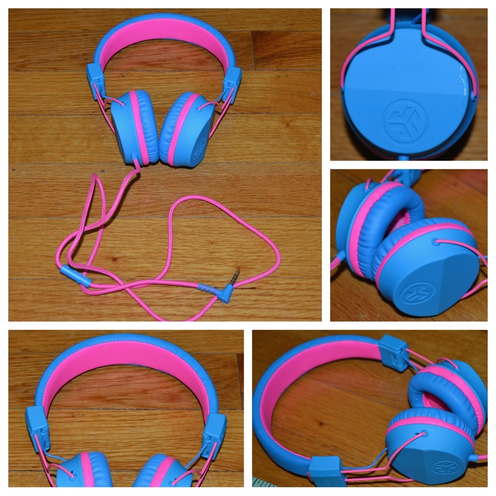 JLab JBuddies on-ear kids' pink and aqua wired headphones